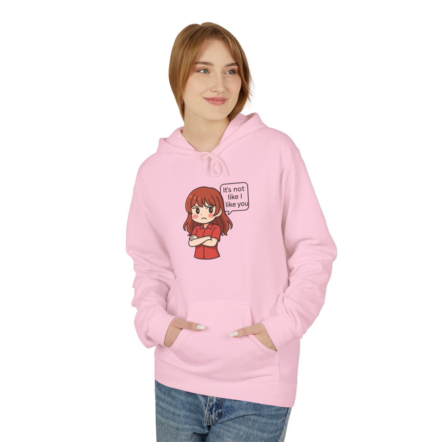 Cute Anime-Inspired Unisex Hoodie - "It's Not Like I Like You"