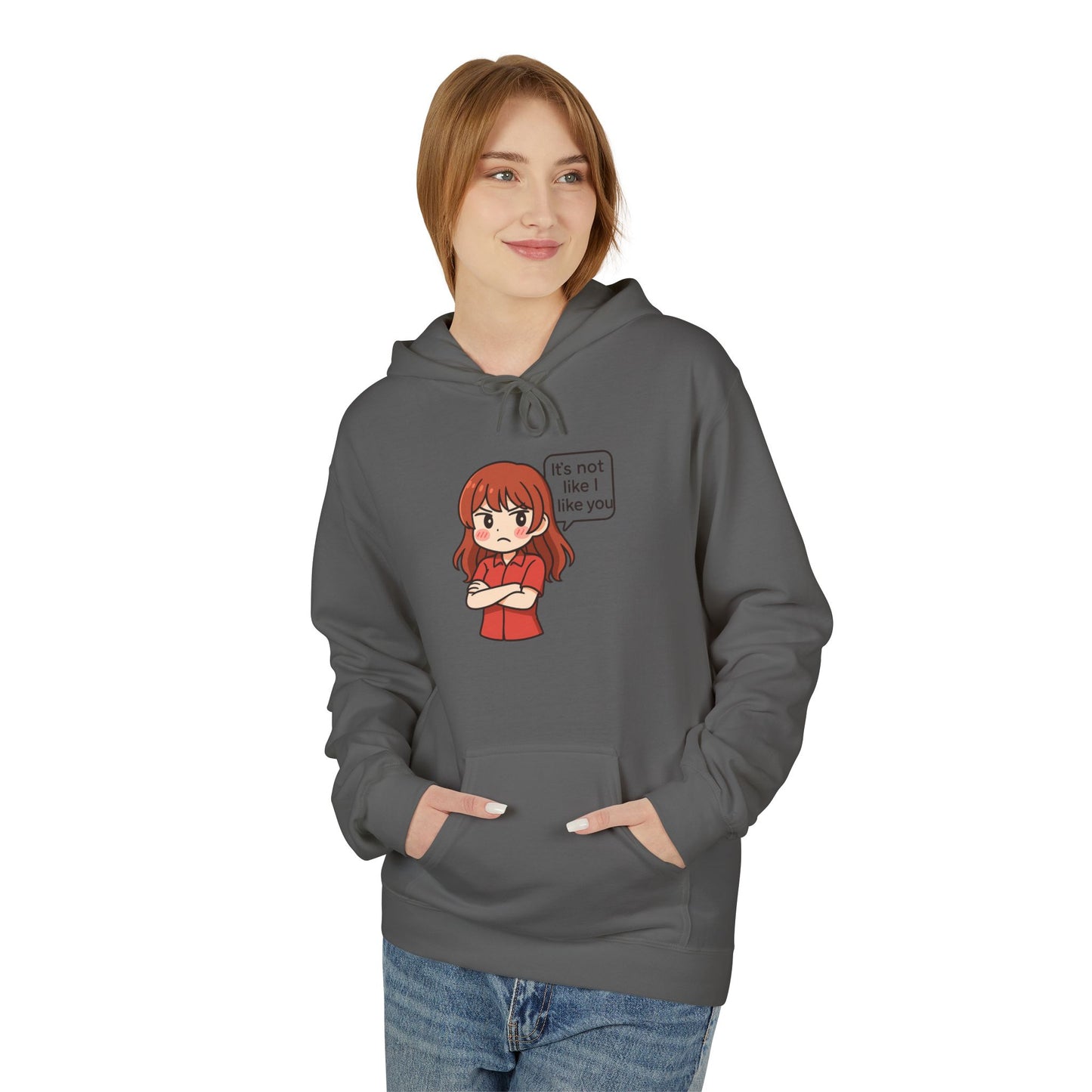 Cute Anime-Inspired Unisex Hoodie - "It's Not Like I Like You"