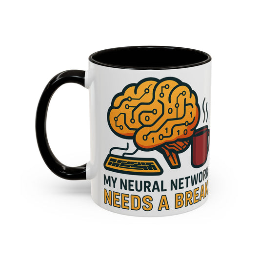 Colorful Brain-Themed Coffee Mug - "My Neural Network Needs A Break"