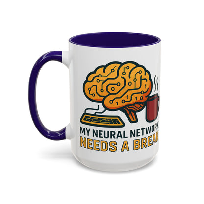 Colorful Brain-Themed Coffee Mug - "My Neural Network Needs A Break"