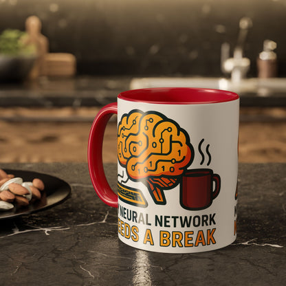 Colorful Brain-Themed Coffee Mug - "My Neural Network Needs A Break"