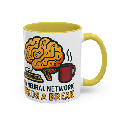 Colorful Brain-Themed Coffee Mug - "My Neural Network Needs A Break"