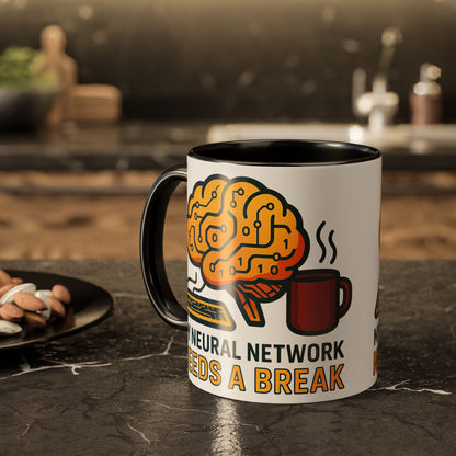 Colorful Brain-Themed Coffee Mug - "My Neural Network Needs A Break"