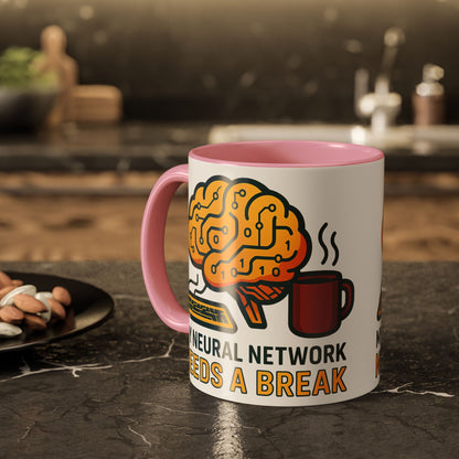 Colorful Brain-Themed Coffee Mug - "My Neural Network Needs A Break"