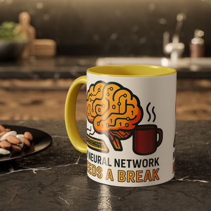 Colorful Brain-Themed Coffee Mug - "My Neural Network Needs A Break"
