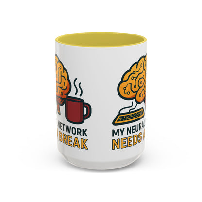 Colorful Brain-Themed Coffee Mug - "My Neural Network Needs A Break"