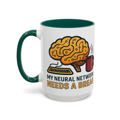 Colorful Brain-Themed Coffee Mug - "My Neural Network Needs A Break"