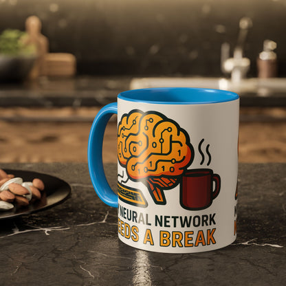 Colorful Brain-Themed Coffee Mug - "My Neural Network Needs A Break"