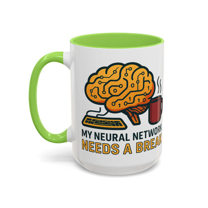 Colorful Brain-Themed Coffee Mug - "My Neural Network Needs A Break"