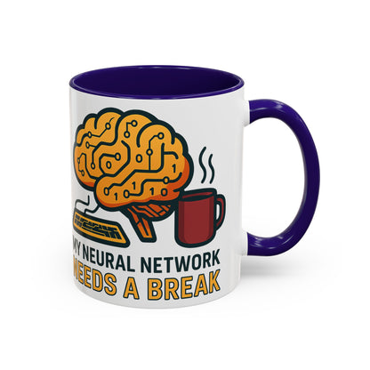 Colorful Brain-Themed Coffee Mug - "My Neural Network Needs A Break"