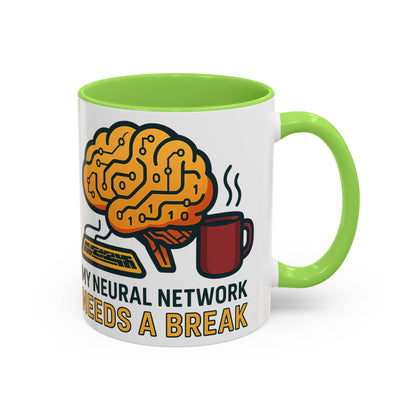 Colorful Brain-Themed Coffee Mug - "My Neural Network Needs A Break"