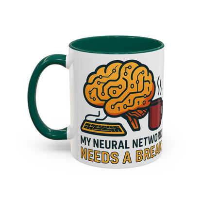 Colorful Brain-Themed Coffee Mug - "My Neural Network Needs A Break"
