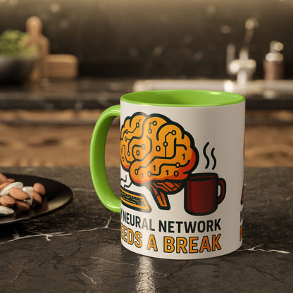 Colorful Brain-Themed Coffee Mug - "My Neural Network Needs A Break"