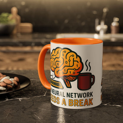 Colorful Brain-Themed Coffee Mug - "My Neural Network Needs A Break"
