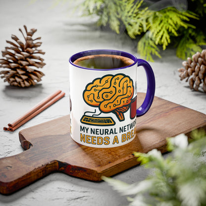 Colorful Brain-Themed Coffee Mug - "My Neural Network Needs A Break"
