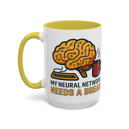 Colorful Brain-Themed Coffee Mug - "My Neural Network Needs A Break"