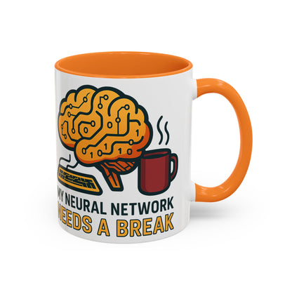 Colorful Brain-Themed Coffee Mug - "My Neural Network Needs A Break"