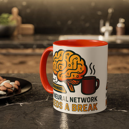 Colorful Brain-Themed Coffee Mug - "My Neural Network Needs A Break"