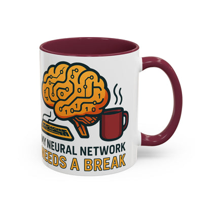 Colorful Brain-Themed Coffee Mug - "My Neural Network Needs A Break"