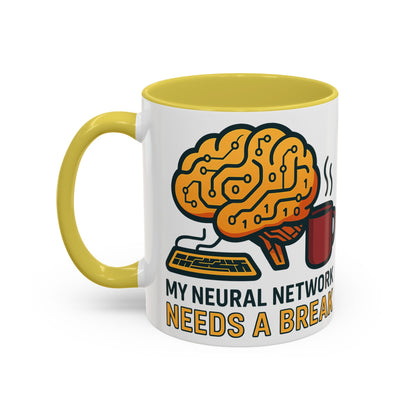 Colorful Brain-Themed Coffee Mug - "My Neural Network Needs A Break"