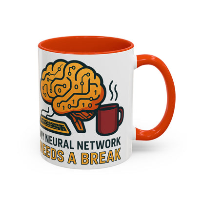 Colorful Brain-Themed Coffee Mug - "My Neural Network Needs A Break"