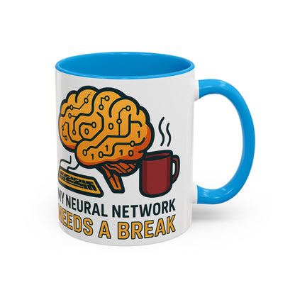 Colorful Brain-Themed Coffee Mug - "My Neural Network Needs A Break"
