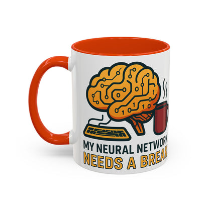 Colorful Brain-Themed Coffee Mug - "My Neural Network Needs A Break"