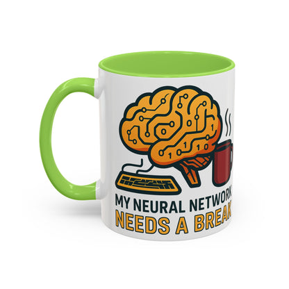 Colorful Brain-Themed Coffee Mug - "My Neural Network Needs A Break"