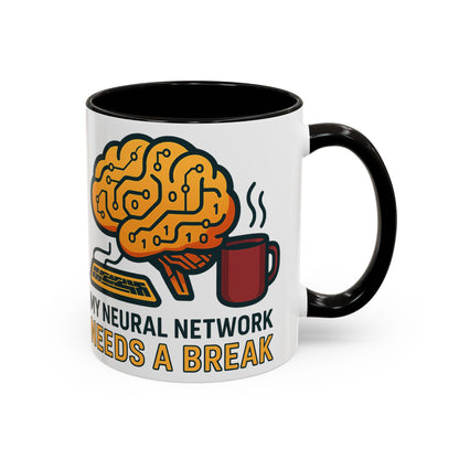 Colorful Brain-Themed Coffee Mug - "My Neural Network Needs A Break"