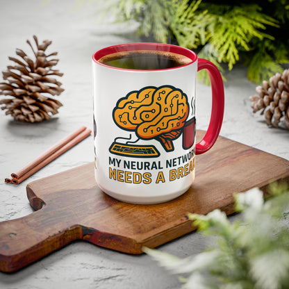 Colorful Brain-Themed Coffee Mug - "My Neural Network Needs A Break"