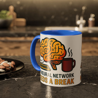 Colorful Brain-Themed Coffee Mug - "My Neural Network Needs A Break"