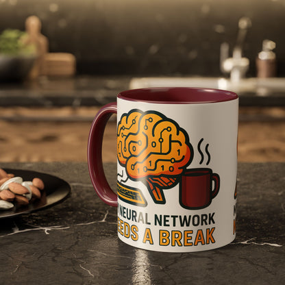 Colorful Brain-Themed Coffee Mug - "My Neural Network Needs A Break"