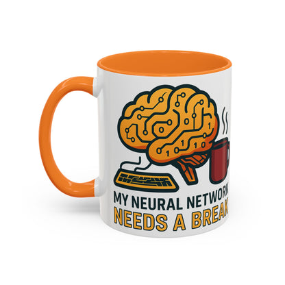Colorful Brain-Themed Coffee Mug - "My Neural Network Needs A Break"