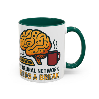 Colorful Brain-Themed Coffee Mug - "My Neural Network Needs A Break"