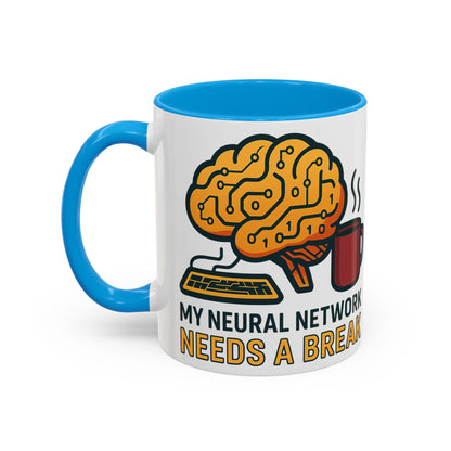 Colorful Brain-Themed Coffee Mug - "My Neural Network Needs A Break"