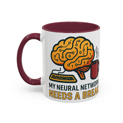 Colorful Brain-Themed Coffee Mug - "My Neural Network Needs A Break"