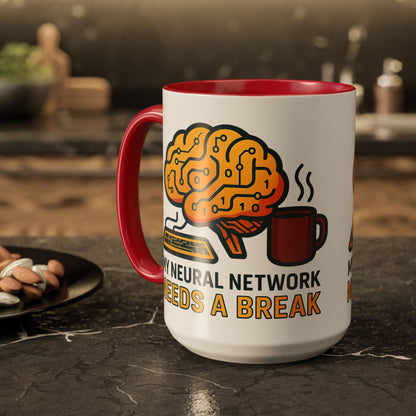 Colorful Brain-Themed Coffee Mug - "My Neural Network Needs A Break"